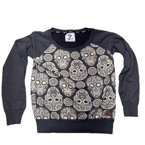 Y2K S-Ponder Sugar Skull Crewneck Sweatshirt Black Gray Women's Size Small